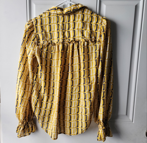 Anthropologie Maeve Dachsund Dog Print Buttondown Blouse Size 0  Weiner Dog - Picture 4 of 8